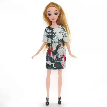 1/6 BJD Giysileri barbie bebek Elbise Kafa Baskı Desen Prenses Kıyafetler gündelik giyim 11.5 