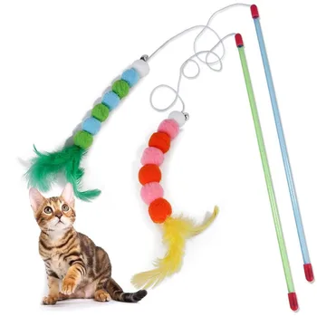 1 ADET Teaser Tüy Oyuncaklar Yavru Komik Renkli Çubuk Kedi Değnek Oyuncaklar Plastik Pet Kedi Oyuncaklar İnteraktif Sopa
