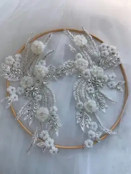 1 Çift Zarif Kristal Aplike Retro Boncuk Modif El Yapımı Çiçek Yama Gelin Balo, Korse, düğün elbisesi