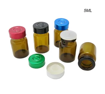 100 adet / grup 5ml Amber Enjeksiyon Cam Şişe / Stoper Kapaklı Küçük İlaç Şişeleri Deneysel Test Sıvı Konteyner