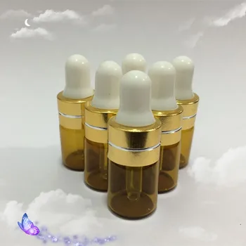 100 adet toptan 1 ml Amber Küçük Cam Damlalık Şişeler uçucu yağ, 1 ml amber Parfüm Cam Örnekleme damlalıklı şişe