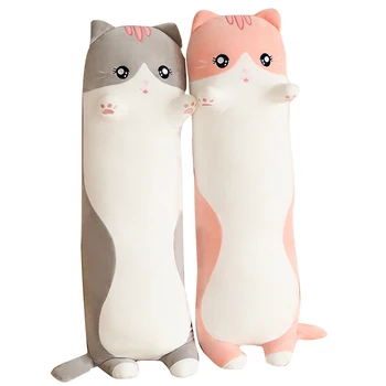 110cm Sevimli Yumuşak Uzun Kedi Yastık peluş oyuncaklar Dolması Durak Ofis şekerleme yastığı Yatak Uyku Yastık Ev Dekor Hediye Bebek Çocuklar için Kız