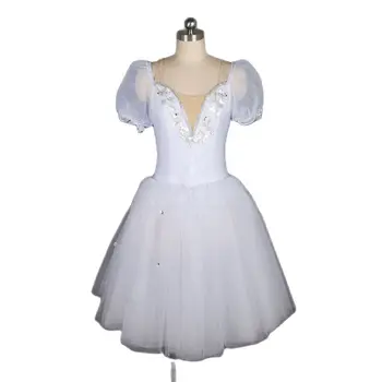 18584 Yeni Varış Puf Kollu Kuğu Beyaz Romantik Bale Dans Tutu Elbise Balerin Kostümleri ile Güzel Büstü Hattı üzerinde Ön