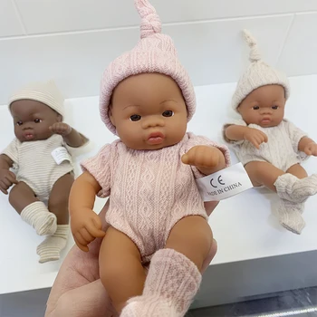 20 cm Afrika Yeniden Doğmuş bebek oyuncakları Sevimli Bebe Reborn Bebekler Tam Silikon Vinil Siyah Cilt Bebek Bebek Kız Banyo Oyun Oyuncak Doğum Günü Hediyeleri