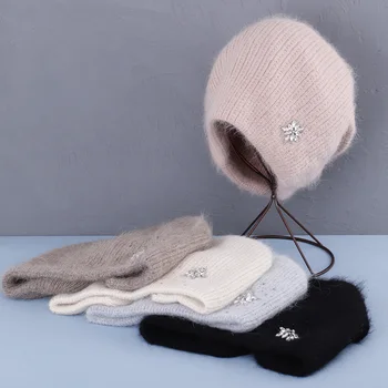2022 YENİ uzun Tavşan kürk kış şapka kadınlar için Armut ile en kaliteli şapka sonbahar kasketleri Sıcak bonnet skullies moda şapka
