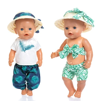 3 adet / grup Yeni Hasır şapka + Takım Elbise oyuncak bebek giysileri İçin Fit 43cm bebek oyuncak bebek giysileri yeniden doğmuş Bebek Aksesuarları