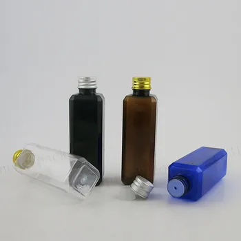 30x100 ml Boş Amber Mavi Şeffaf Siyah Kare Pet Krem Şişeleri ile Altın Gümüş Kap Eklemek 100CC Plastik Kozmetik Containeers