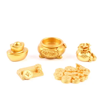 5 adet 1: 12 Evcilik Minyatür Altın Tuğla Bakır Nakit Bebek Evi Aksesuarları