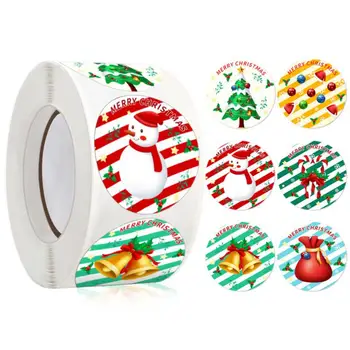 500 Yaprak / rulo Kendinden yapışkanlı Noel Yuvarlak Etiket Hediye dekorasyon çıkartmaları Tatil Şeker Çanta Kutusu dekorasyon çıkartması Oyuncak