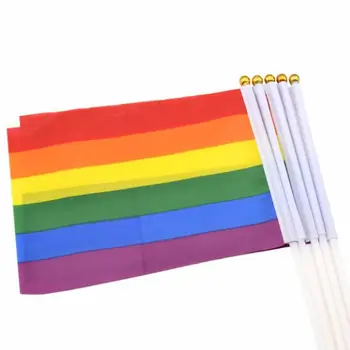 500 adet / grup 14 * 21 cm Eşcinsel Gurur Bayrağı Lezbiyen LGBT Renkli Gökkuşağı El Sallayarak Afiş Plastik Bayrak Direkleri LX7912