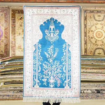 76x122cm el dokuma halı mavi el Sanatları alan ipek seccade (YJH093B)