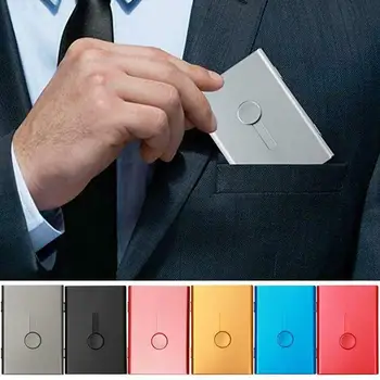 9.4x6. 6CM İş Adı KİMLİK Kredi kart tutucu El İtme Metal Ultra İnce banka çantası Organizatör Kutusu Erkekler Kadınlar İçin Hediye 7 Renk