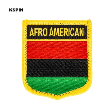 Afro Amerikan Bayrağı Kalkan Şekli Demir on Nakış Yamaları Testere Transfer Yamaları Dikiş Uygulamaları Giysi Geri Pac