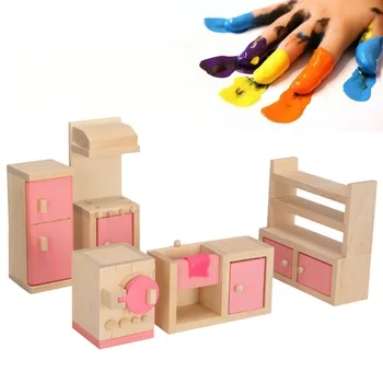 Ahşap Dollhouse Mobilya Minyatür Oyuncak Bebekler Çocuklar İçin Çocuk oyuncak Oyna Pretend Mini Ahşap Aile oyuncak bebekler Erkek Kız Hediyeler