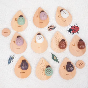 Ahşap Uğur Böceği Bulmacalar Çocuklar için Öğrenme Materyalleri Eğitim Yapboz Numaraları Eşleştirme Oyunu Dijital Biliş Bebek Montessori Oyuncaklar