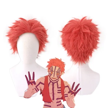 Anime iblis avcısı Kimetsu hiçbir Yaiba Komaji Akaza Kırmızı Kısa Peruk Cosplay Kostüm İsıya Dayanıklı Sentetik Saç Erkekler Kadınlar Peruk