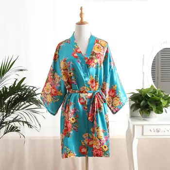 BALDAUREN Yaz Dış Ticaret Yetişkin Saten Şakayık Elbise Gelin Gecelik Gecelik Bornoz Tavuskuşu Kimono
