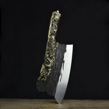 Bakır kolu doğrama çift amaçlı bıçak Longquan el dövme mutfak bıçağı Doğrama kemik bıçak keskin ev bıçak