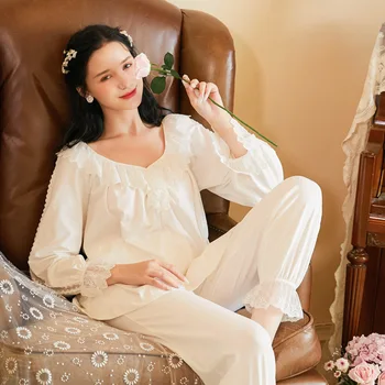 Beyaz Seksi Kadın Uyku Kıyafeti Takım Elbise Gece Dantel Pijama Setleri Pijama 2 Adet Backless Uzun Gecelik