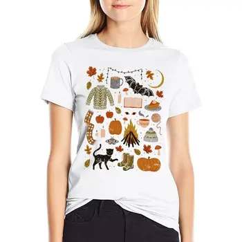 Cadılar bayramı Elemanları T Shirt Kabak Kedi Akçaağaç Grafik Kadın T-Shirt Yeni Moda Kısa Kollu %100 Pamuklu Tişört