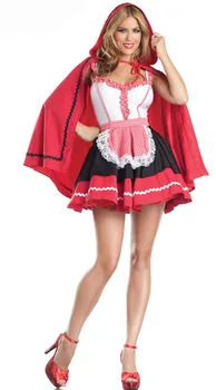 Cadılar bayramı Fantasia kırmızı başlıklı kız süslü elbise Parti Performans Cosplay Kostüm
