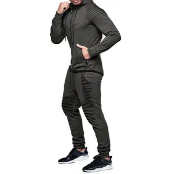 Ceket Sweatpants Seti İki Parçalı Takım Elbise erkek eşofman Düz Renk Sıcak Tutmak Şık Pilili Erkek Ceket Pantolon Seti