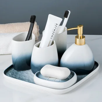 Degrade gri seramik banyo beş parçalı yıkama seti çift diş fırçalama fincan banyo malzemeleri aletleri banyo dekorasyon