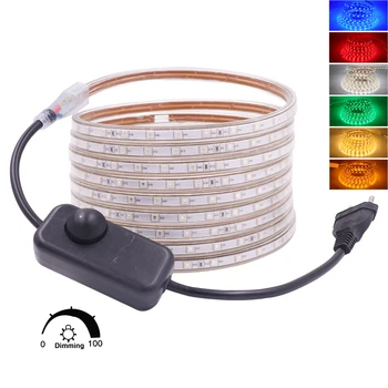 Dimer led'li şerit ışık AB 220 V ABD 110 V su geçirmez LED bant SMD5050 60 LEDs / m esnek LED ışıklar şerit beyaz kırmızı yeşil mavi