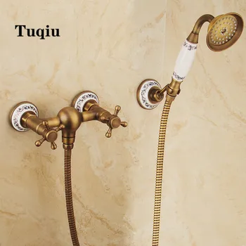 Duş Bataryası seti Duvara monte Antik bronz Prinç Banyo Duş Vinç klasik çapraz kolu