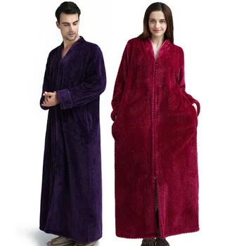 Elbiseler Kadınlar İçin Kış Kalınlaşmak Sıcak Flanel bornoz Uzun Artı Boyutu Severler Çiftler Gece Pijama Kadın Erkek Gecelik Elbiseler