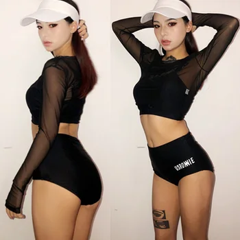 Gece kulübü Bar GoGo Caz Dans Giyim Kadın Şarkıcı DJ Seksi Kutup Dans Elbise Siyah Hip Hop Sokak Dans Sahne Kostüm DWY3838