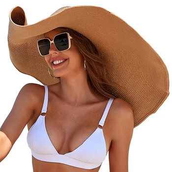 Geniş Ağız Büyük Boy Yaz plaj şapkaları Kadınlar İçin Büyük Hasır Şapka UV Koruma Katlanabilir Güneş Gölge Şapka Toptan Dropshipping