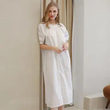 Gevşek Pamuk Uyku Elbise Kadın Gecelik Yaz Yeni Uzun Pijama Ev Giysileri Yumuşak Gecelik Samimi İç Çamaşırı Gecelik