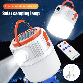 Güneş LED kamp ışıkları USB şarj edilebilir taşınabilir fener süper parlak su geçirmez açık çadır lambası acil ampul yürüyüş için
