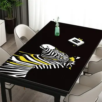 Iskandinav Zebra Desen Soyut Şık Deri Masa Örtüsü Basit Mutfak Restoran Masa Mat Masa Örtüsü PVC Masa Mat
