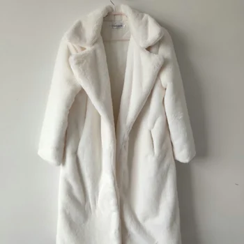 Kadın Ceket Kış Kadın Yapay Faux Tavşan Kürk Ceket Kadın Giyim Gevşek Yaka Palto Kadın Kalın Sıcak Palto 2021