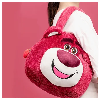 Kawaii Anime Disney Serisi Lotso Peluş Bebek basit omuz çantası Karikatür Peluş Yumuşak Taşınabilir saklama çantası Sevimli Çanta Kız Hediye