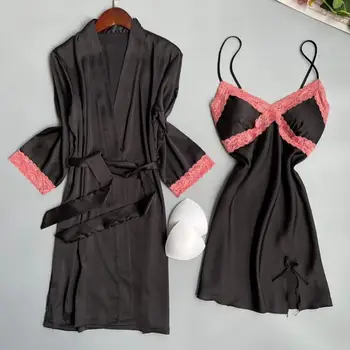 Kimono Bornoz Seti Kadın Patchwork Renk Gecelik Samimi Iç Çamaşırı Rahat Ev Giyim Yaz Yeni Kısa Bornoz Kıyafeti Kıyafeti
