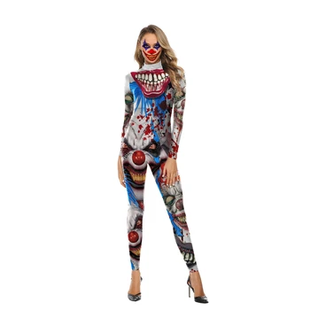 Korkunç Cadılar Bayramı İskelet Kemik Baskı Kostüm Yetişkin Kadın Korku Karnaval Şaka Catsuit Tulum Uzun Kollu Bodysuit Lady için