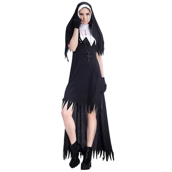 Korkunç Şeytan Rahibe Kostüm Cosplay Kadınlar İçin Cadılar Bayramı Kostüm Yetişkin Karnaval Parti Elbise Giyim Takım Elbise