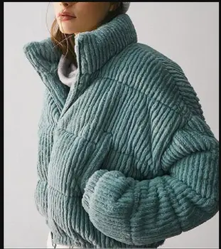 Kış Kalınlaşmak Sıcak Ceket Kadın Kore Standı Yaka Kadife Parkas Kadın Pembe Mavi Pamuk-Yastıklı Kısa Palto