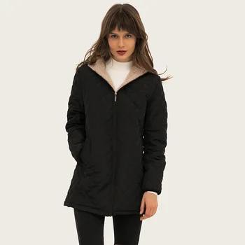 Kış Sıcak kapüşonlu parka Ceket Kadın Moda Rahat Peluş Uzun Kollu Korse Slim Fit Uzun Ceket Dış Giyim