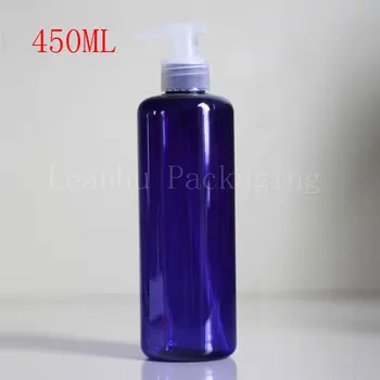Losyon Pompası İle 450 ML Mavi Plastik Şişe, 450CC Şampuan / Duş Jeli Ambalaj Şişesi, boş Kozmetik Konteyner (12 Adet / grup)