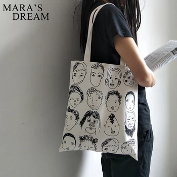 Mara'nın rüyası Tuval Tote Çanta Kadınlar İçin Graffiti Çanta Komik Karikatür Kafa Desen alışveriş çantası Öğrenci Çantaları Bayanlar Rahat Çanta