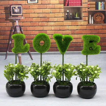 Mini Simülasyon Saksı Bitkileri Suni Çim Aşk Ev Masaüstü Dekorasyon Düğün Ofis Dekorasyon Sahte Bitkiler Bonsai