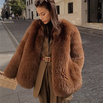 Moda Kürk Ceket Kadınlar Doğal Gerçek Tilki Kürk Ceket Yüksek Kalite Katı Renk Kış Kalın sıcak tutan kaban Artı Boyutu Özelleştirilebilir