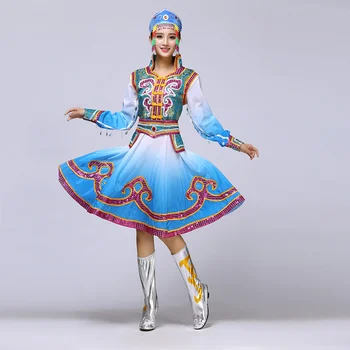 Moğol Gösterisi Giyim Kadın ulus Etnik Azınlık Kare Dans Performansı Dans Hizmet Yetişkin Sahne Elbise Olacak Sarkaç Etek