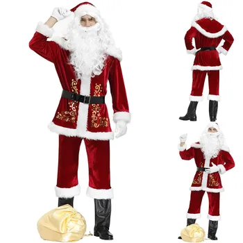Noel Noel Baba Kostüm Cosplay Noel Baba Giysileri süslü elbise Noel Erkekler 8 adet / grup Kostüm Takım Elbise Yetişkinler İçin sıcak
