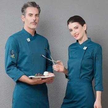 Otel Catering Şef İş Elbiseleri Uzun Kollu Unisex Nefes Yemek Servisi Ceket Pişirme Kıyafetleri Restoran Şef Üniforma