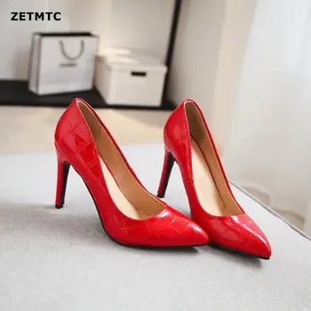 Patent Deri İnce Topuklu Ofis kadın ayakkabısı Yeni Varış Pompaları Moda Yüksek Topuklu Ayakkabılar kadın Sivri Burun seksi ayakkabılar Sığ